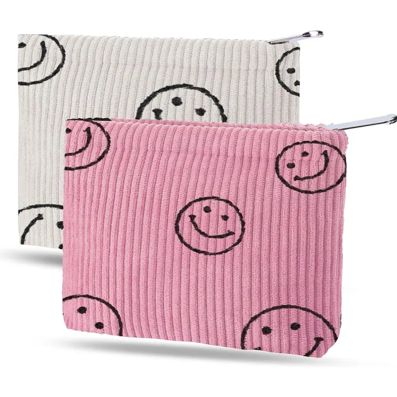 2-Pack Corduroy Smiley Face Coin Purse Pouch